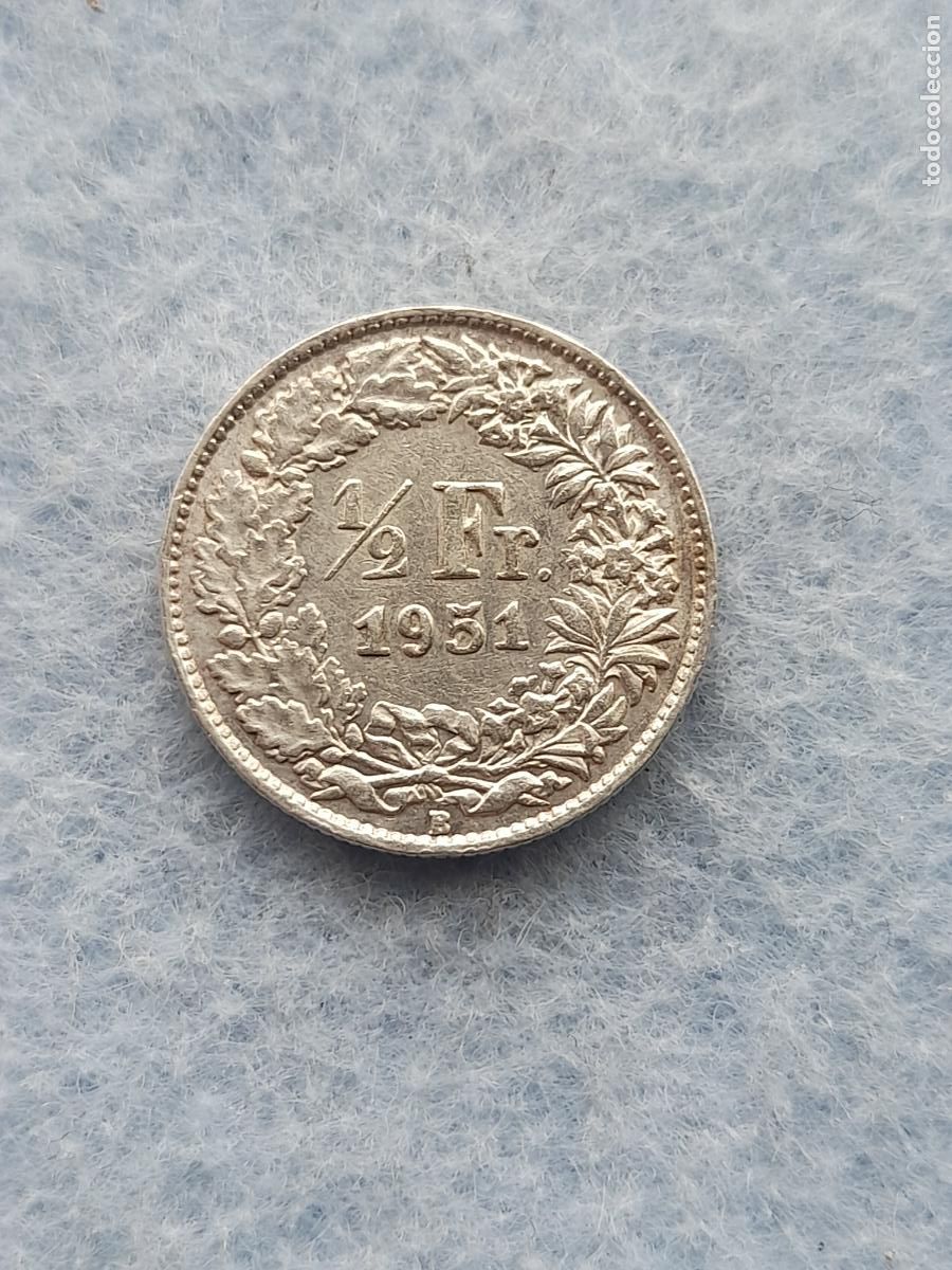 Monnaies anciennes de Europe: Suiza. 1/2 Franco. A&ntilde;o 1951. Plata.