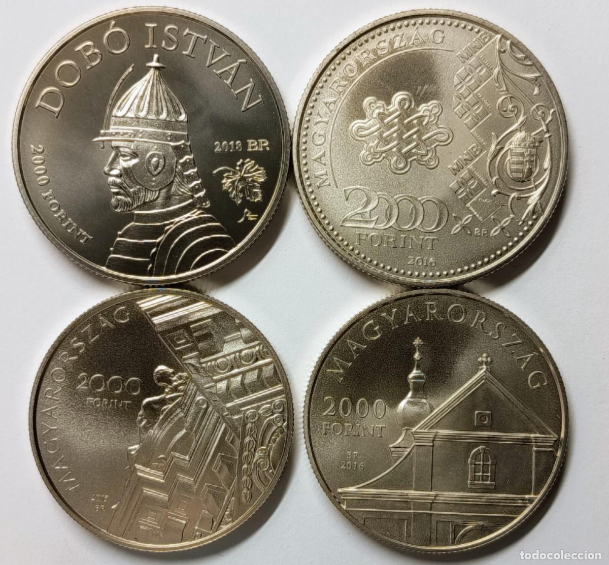 Monedas antiguas de Europa: HUNGR&Iacute;A (5). 4 MONEDAS DE 2000 FORINT, A&Ntilde;OS 2015, 2016 (2) Y 2018.