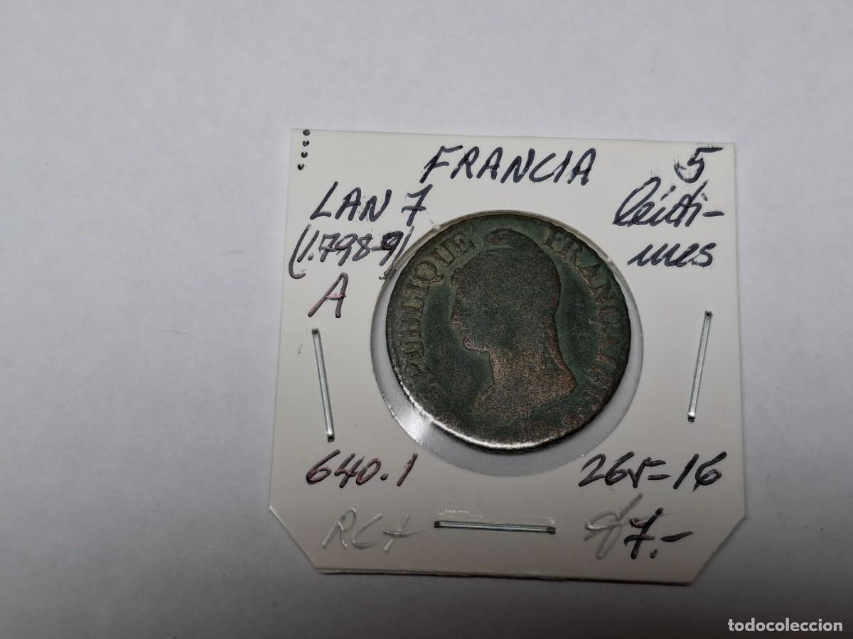 Monedas antiguas de Europa: 5 CENTIMES de LAN 7 A KM 640.1 FRANCIA en RC+