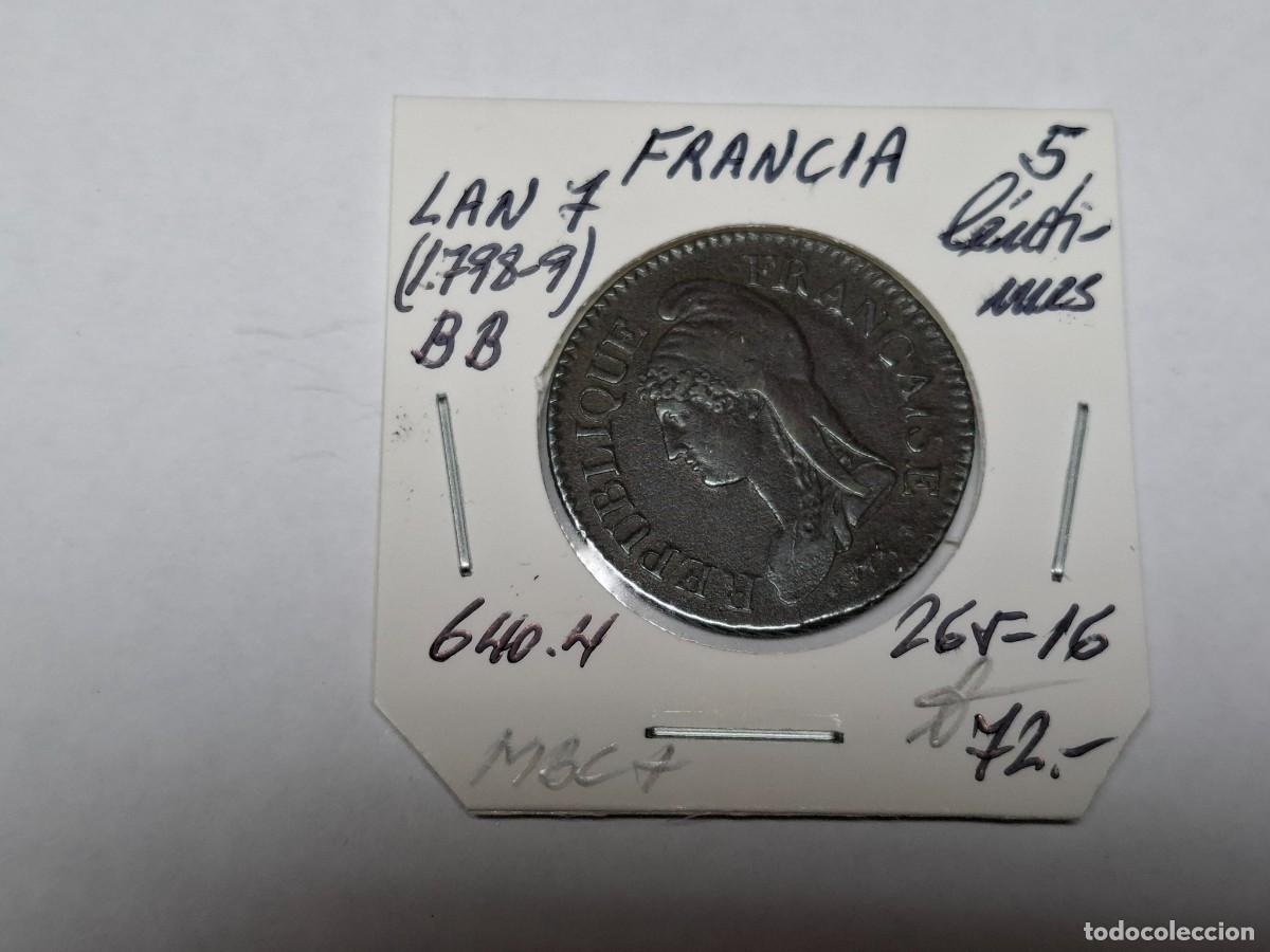 Monedas antiguas de Europa: 5 CENTIMES de LAN 7 BB KM 640.4 FRANCIA en MBC+