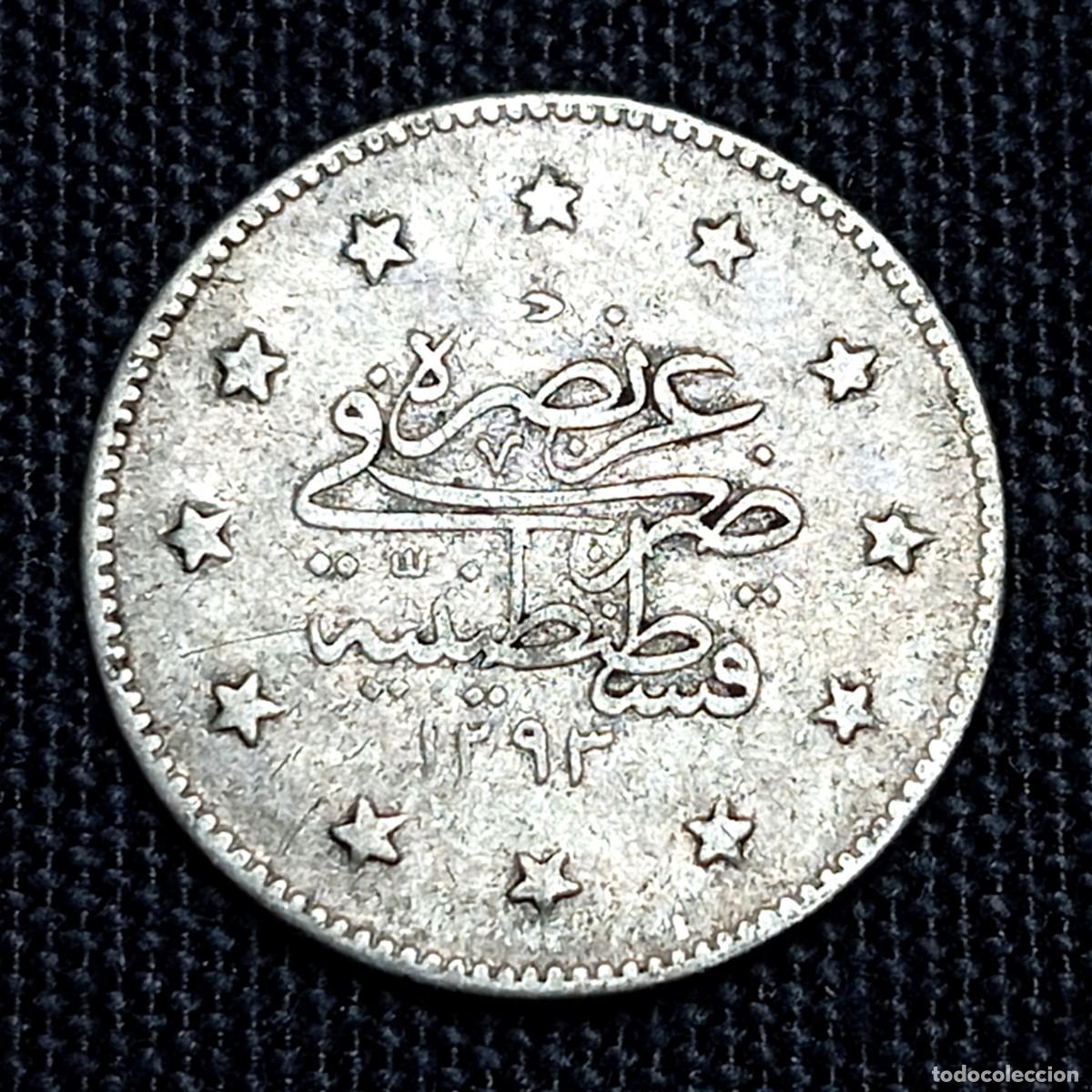 Monedas antiguas de Europa: ⚜️ BBG5 4. Moneda Plata Imperio Otomano 2 Kurus 1293 AH (٢٨) 1903 Abdul Hamid II El Ghazi