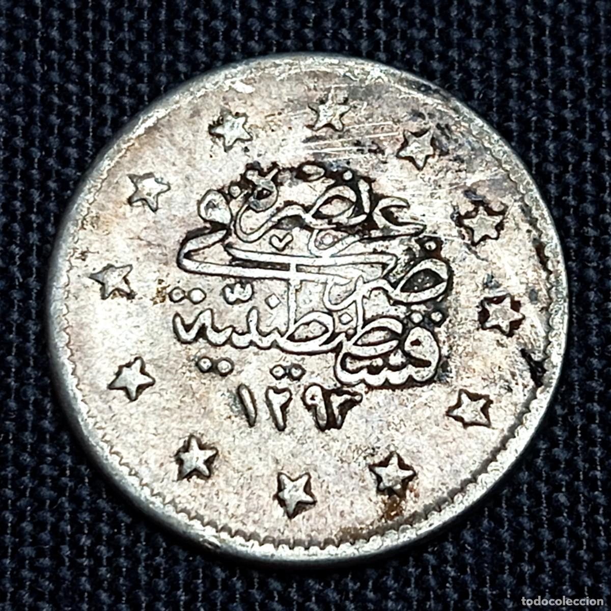 Monedas antiguas de Europa: ⚜️ BBG5 5. Moneda Plata Imperio Otomano 2 Kurus 1293 AH (١١) 1876 Abdul Hamid II El Ghazi