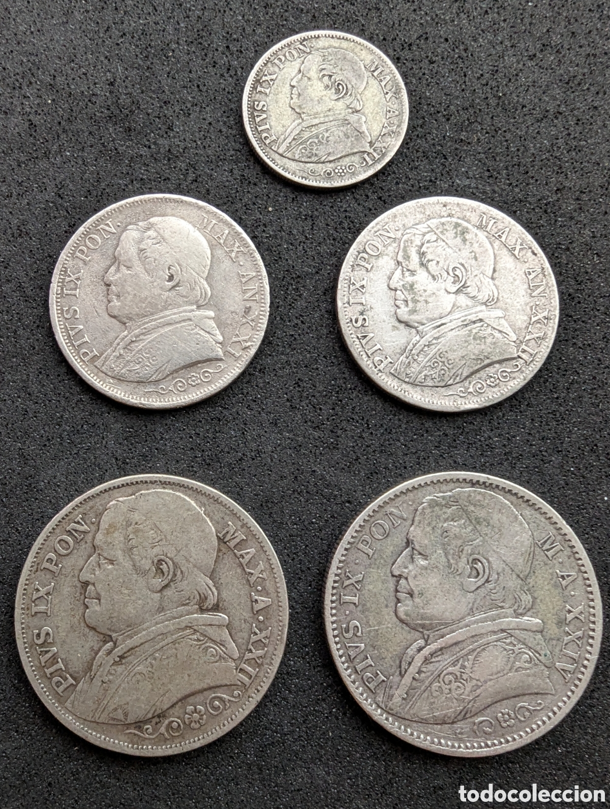 Monedas antiguas de Europa: Vaticano 5 monedas de plata S.XIX diferentes