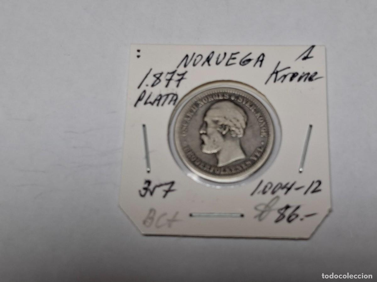 Monedas antiguas de Europa: 1 KRONE de PLATA de 1877 KM 357 NORUEGA en BC+