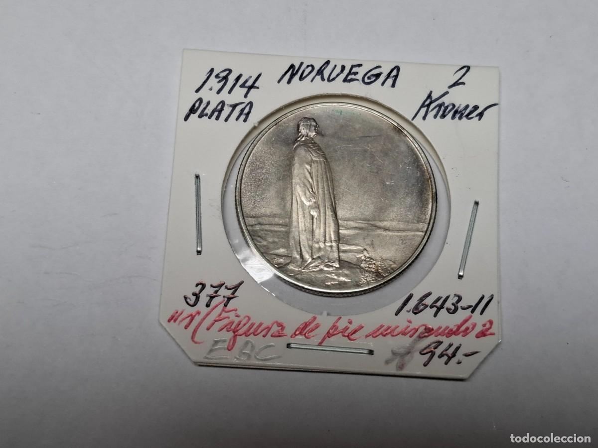 Monedas antiguas de Europa: 2 KRONES de PLATA de 1914 KM 377 NORUEGA en EBC
