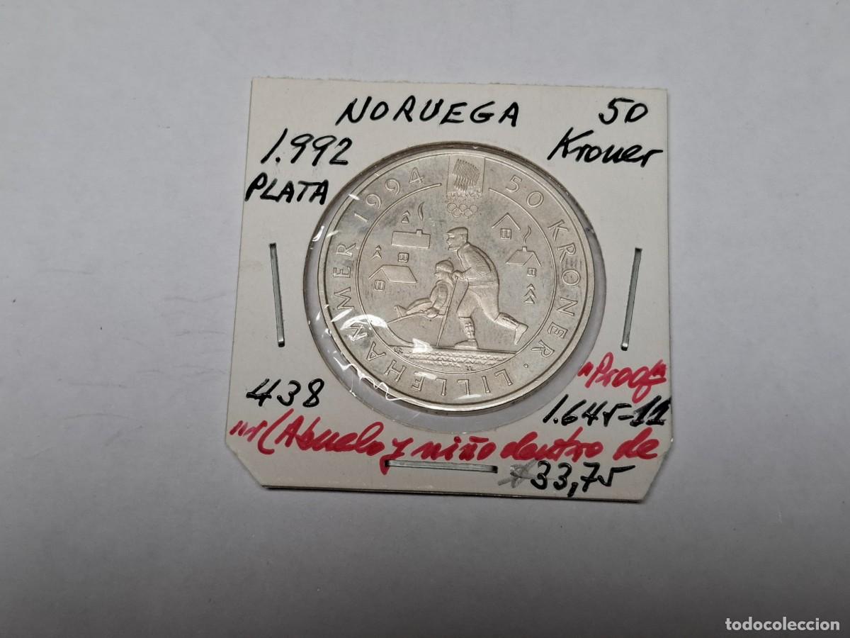 Monedas antiguas de Europa: 50 KRONE de PLATA de 1992 KM 438 NORUEGA en PROOF