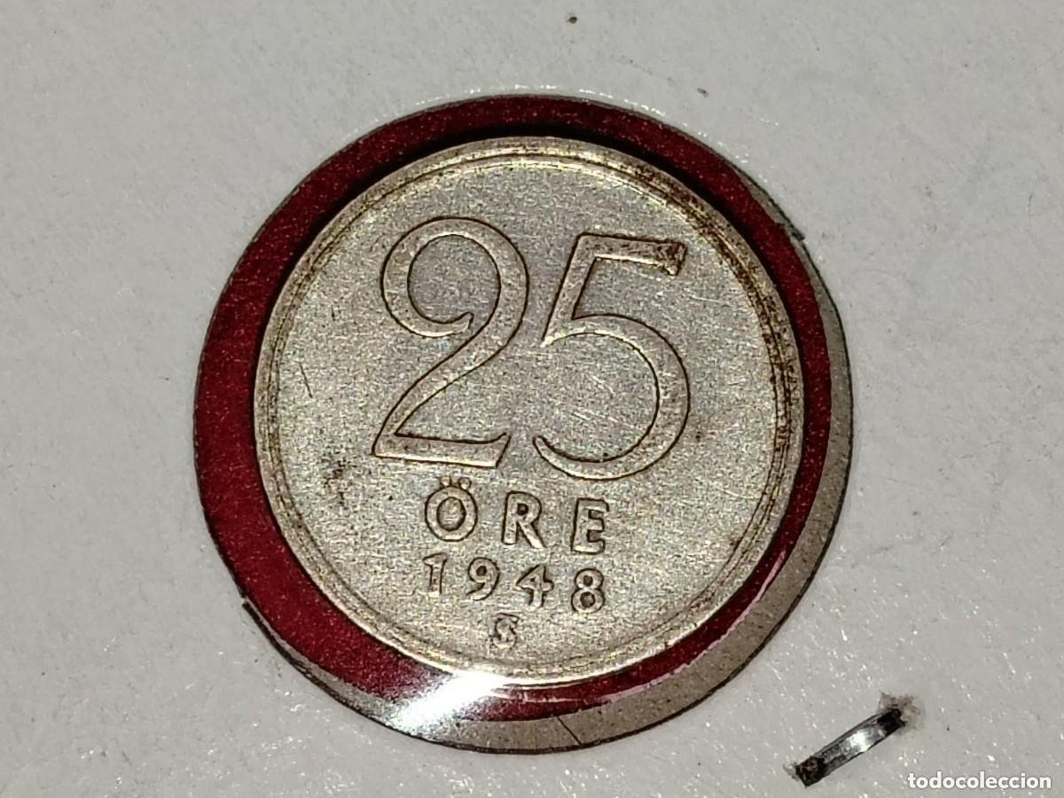 Monedas antiguas de Europa: Moneda, Suecia, Gustaf V, 25 &Ouml;re, 1948, MBC, Plata, KM:813