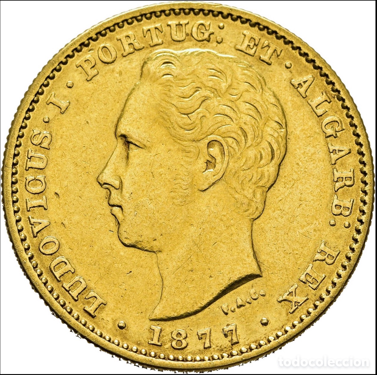 Monedas antiguas de Europa: Moneda ORO PORTUGAL 5000 Reis 1877. LUIS I