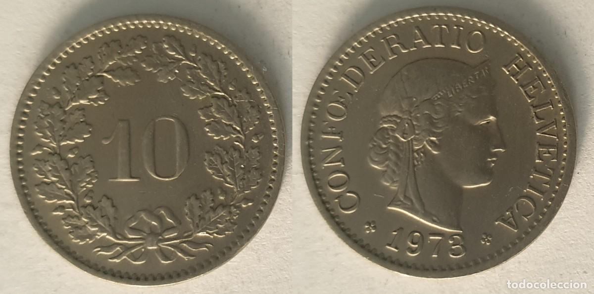 Monedas antiguas de Europa: Suiza 10 Rappen 1973 &ndash; Helvetia &ndash; Confederaci&oacute;n Helv&eacute;tica