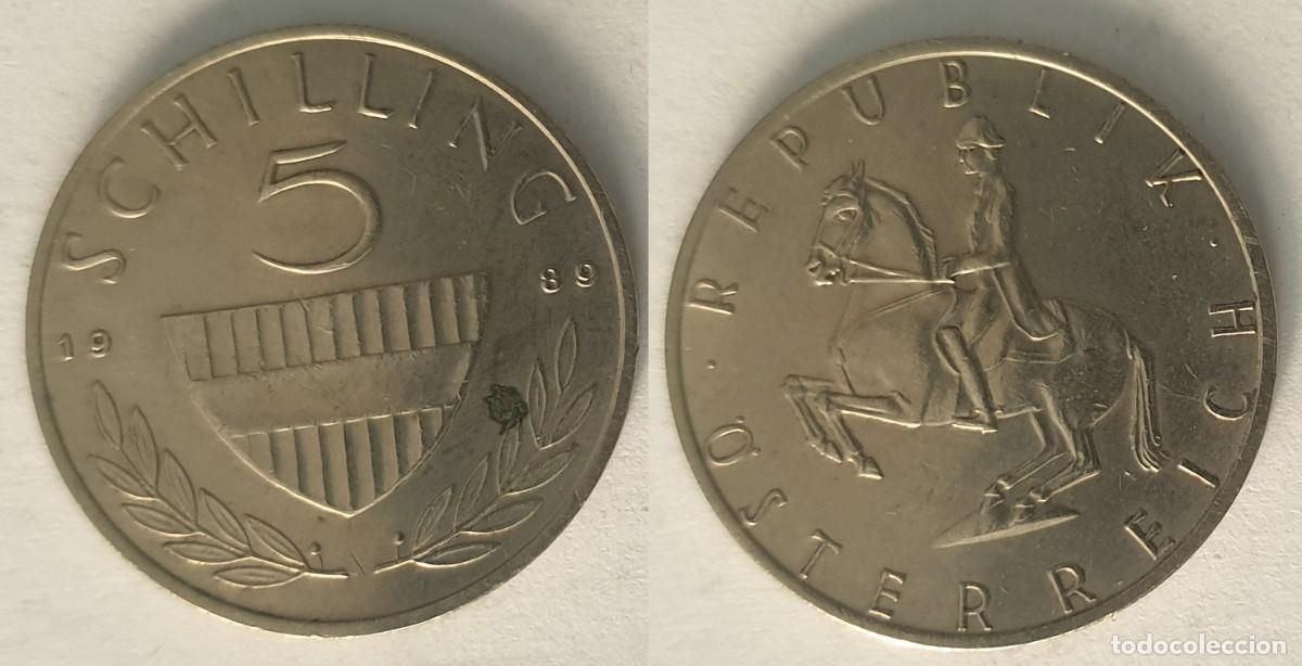 Monedas antiguas de Europa: Austria 5 Schilling 1989 &ndash; Jinete &ndash; Escudo &ndash; Cupron&iacute;quel
