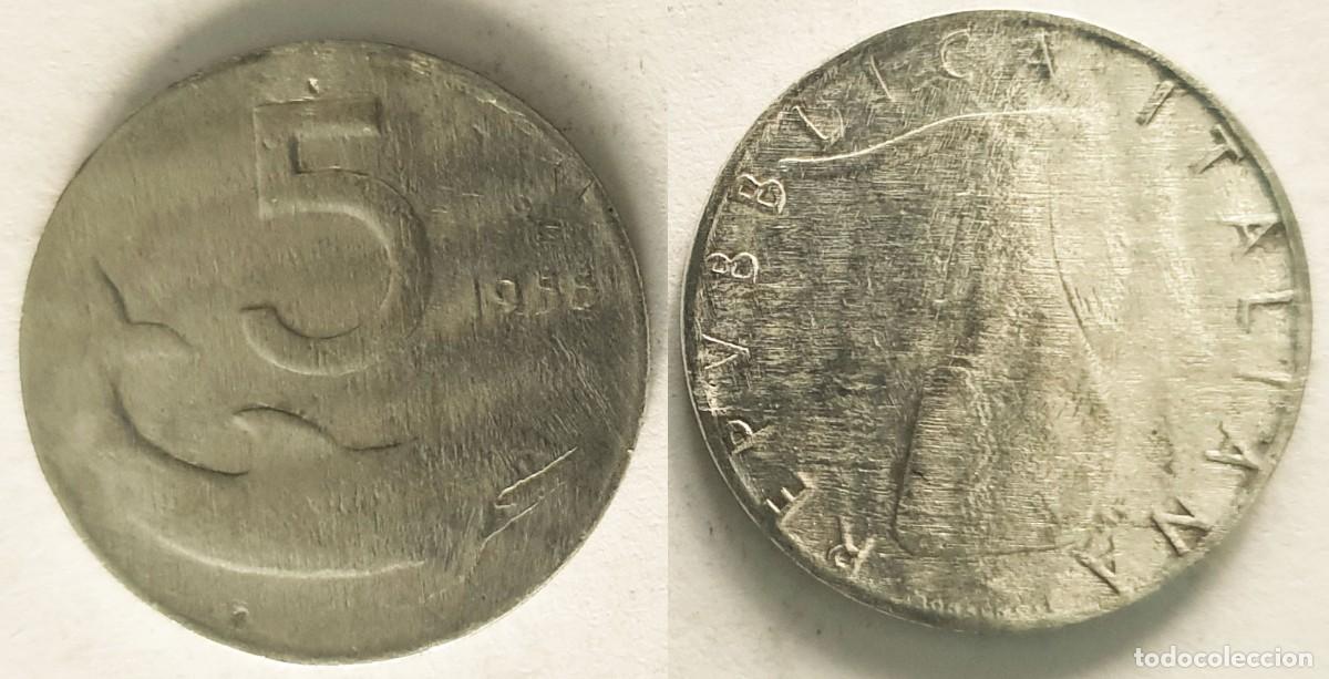 Monedas antiguas de Europa: Italia 5 Lire 1956 &ndash; Delf&iacute;n &ndash; Fecha Escasa &ndash; Rep&uacute;blica Italiana