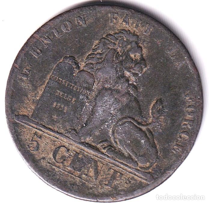 Monedas antiguas de Europa: MONEDA 5 CENTIMES LEOPOLDO I BELGICA 1837 LION CONSTITUTION