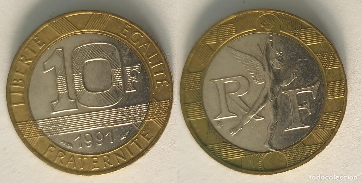 Monedas antiguas de Europa: Francia 10 Francos 1991 &ndash; Bimet&aacute;lica &ndash; Libert&eacute; &Eacute;galit&eacute; Fraternit&eacute; &ndash; KM#964