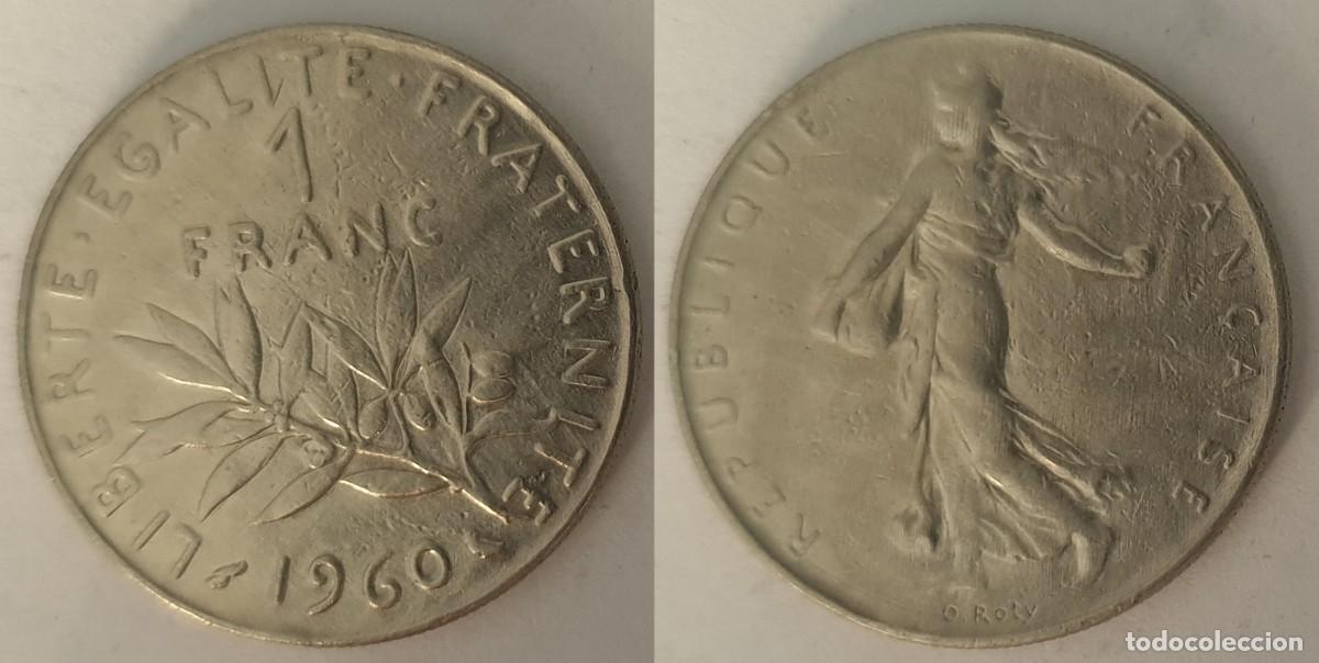 Monedas antiguas de Europa: Francia 1 Franco 1960 &ndash; La Semeuse &ndash; N&iacute;quel &ndash; KM#925