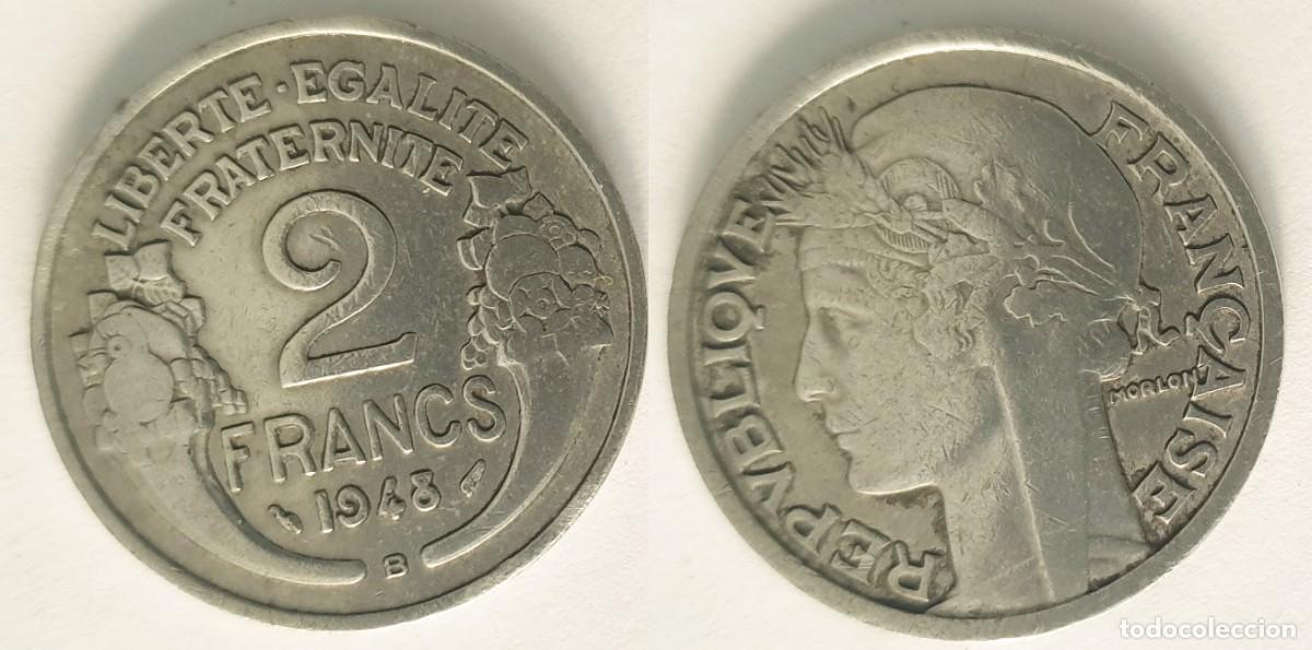 Monedas antiguas de Europa: Francia 2 Francos 1948 B &ndash; Beaumont-le-Roger &ndash; Marianne (Morlon) &ndash; KM#886a