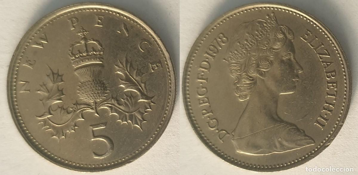 Monedas antiguas de Europa: Reino Unido 5 Nuevos Peniques 1978 &ndash; Isabel II &ndash; Cardo de Escocia &ndash; KM#911