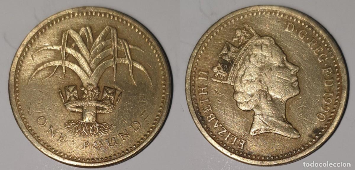 Monedas antiguas de Europa: Reino Unido 1 Libra 1990 &ndash; Puerro de Gales &ndash; Isabel II &ndash; KM#941