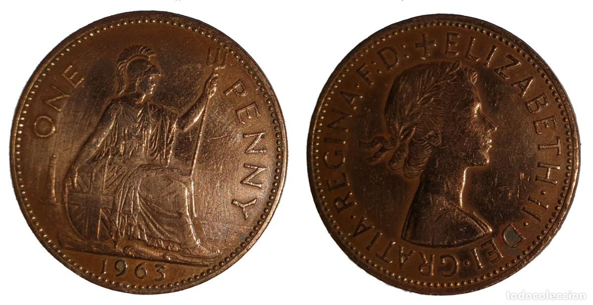 Monedas antiguas de Europa: Reino Unido 1 Penique 1963 Isabel II KM#897