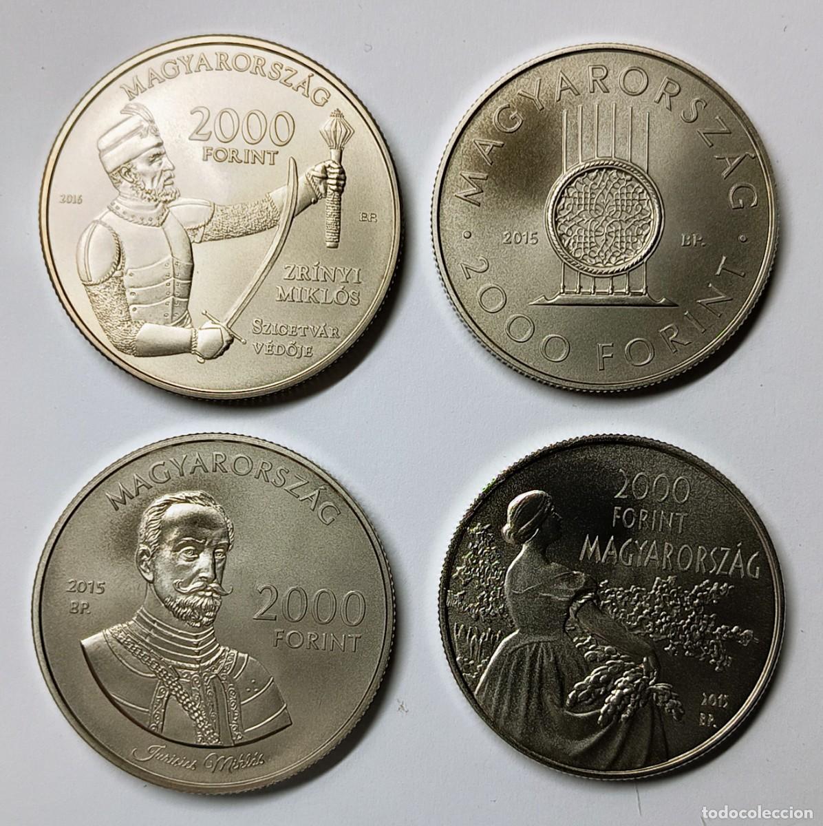 Monedas antiguas de Europa: HUNGR&Iacute;A (8). 4 MONEDAS DE 2000 FORINT, A&Ntilde;OS 2015 (3) Y 2016.