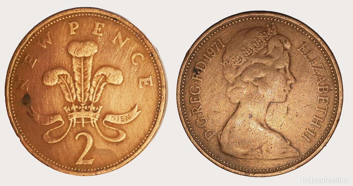 Monedas antiguas de Europa: Reino Unido 2 Nuevos Peniques 1971 Isabel II KM#916