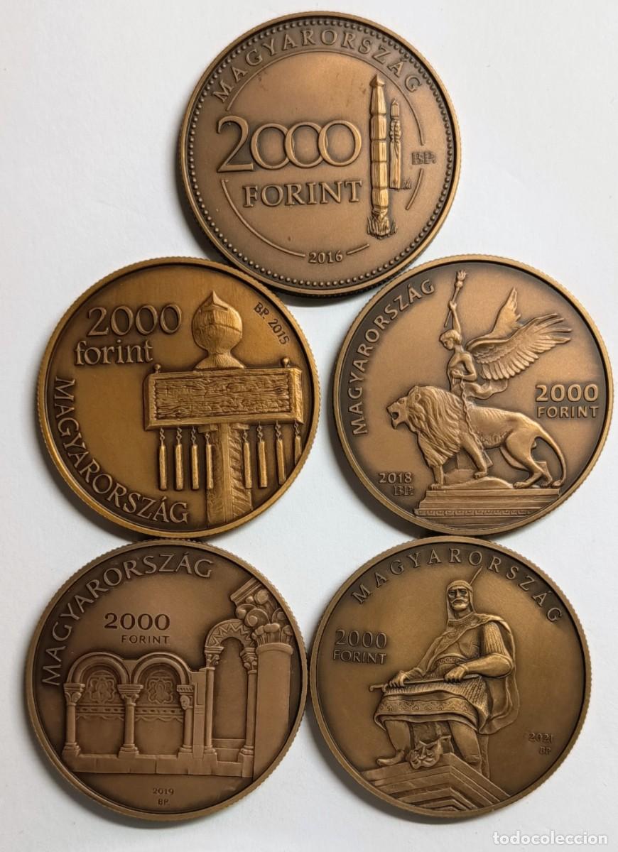 Monedas antiguas de Europa: HUNGR&Iacute;A (9). 5 MONEDAS DE 2000 FORINT, A&Ntilde;OS 2015, 2016, 2018, 2019 Y 2021