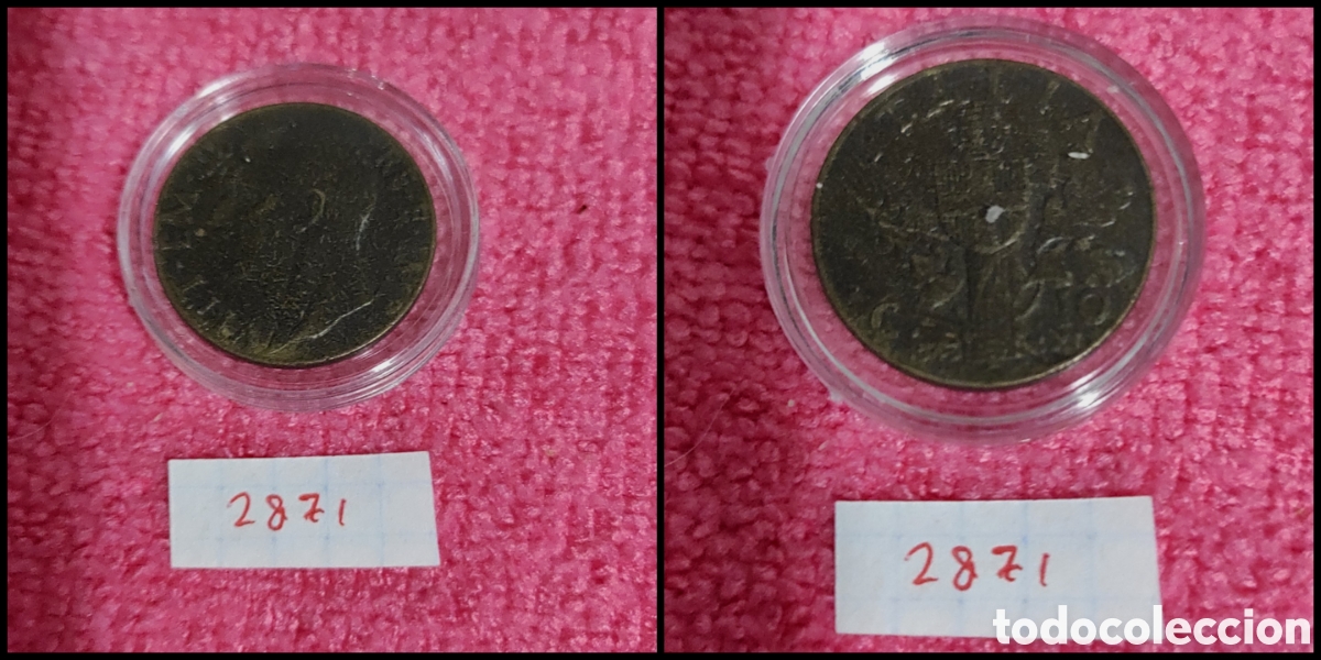 Monedas antiguas de Europa: 10 cent&eacute;simos italianos a&ntilde;o 1943