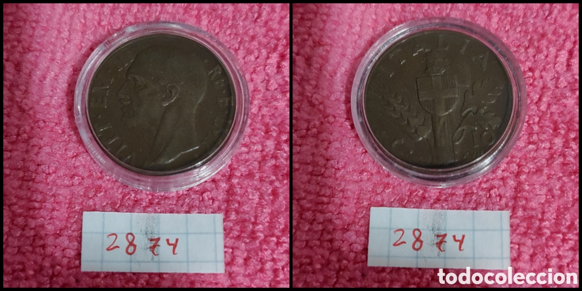 Monedas antiguas de Europa: 10 cent&eacute;simos italianos a&ntilde;o 1939