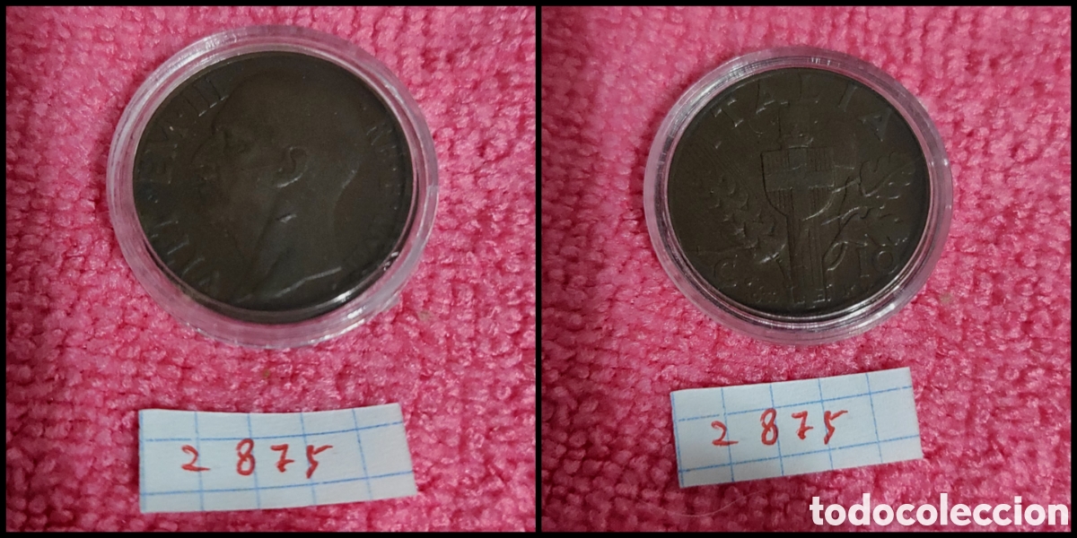Monedas antiguas de Europa: 10 cent&eacute;simos italianos a&ntilde;o 1937