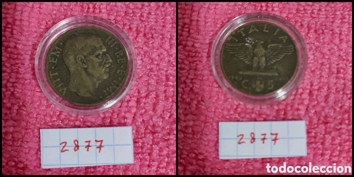 Monedas antiguas de Europa: 5 cent&eacute;simos italianos a&ntilde;o 1940