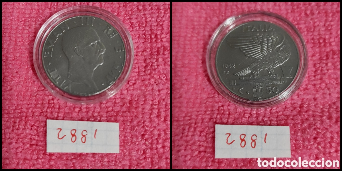 Monedas antiguas de Europa: 50 cent&eacute;simos italianos a&ntilde;o 1942, MAGN&Eacute;TICA