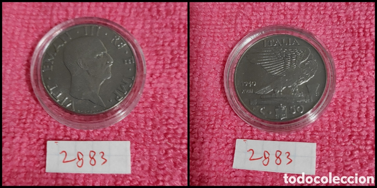 Monedas antiguas de Europa: 50 cent&eacute;simos italianos a&ntilde;o 1940, no magn&eacute;tica