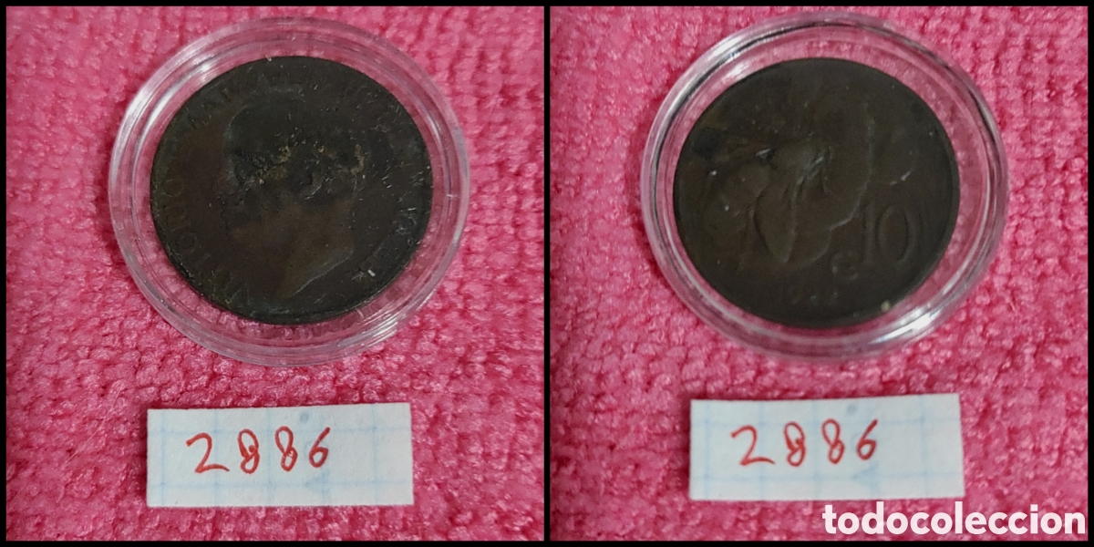 Monedas antiguas de Europa: 10 cent&eacute;simos italianos a&ntilde;o 1922