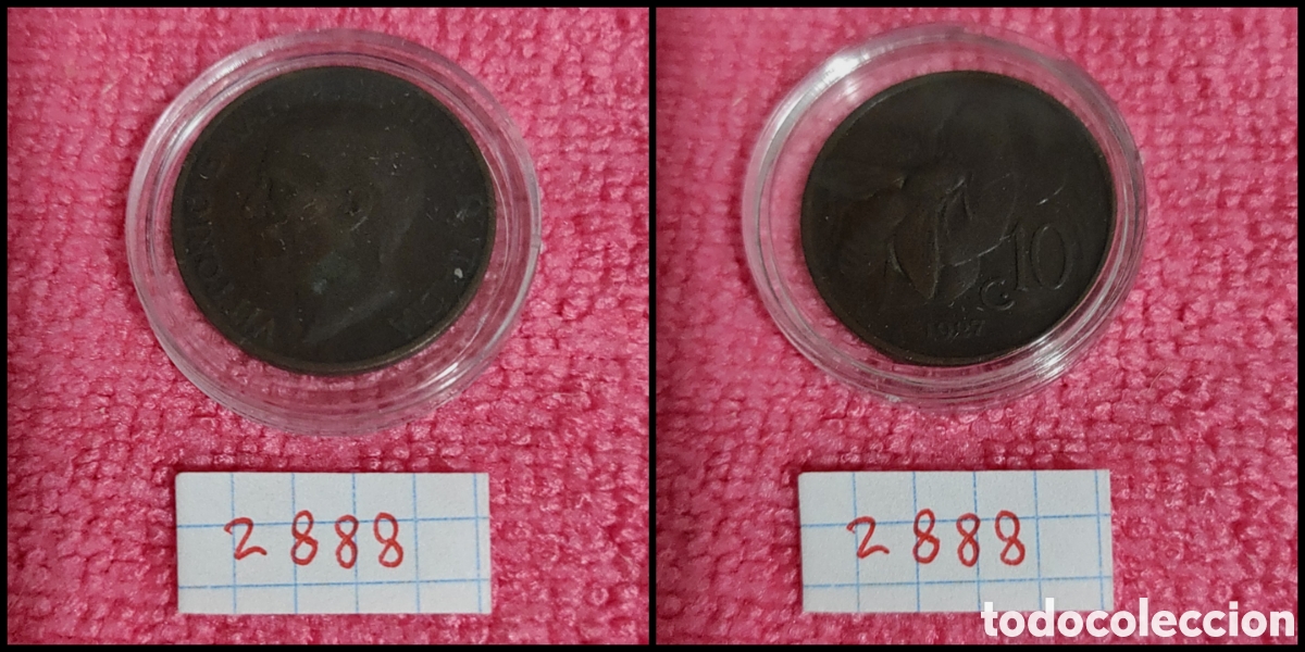 Monedas antiguas de Europa: 10 cent&eacute;simos italianos a&ntilde;o 1927