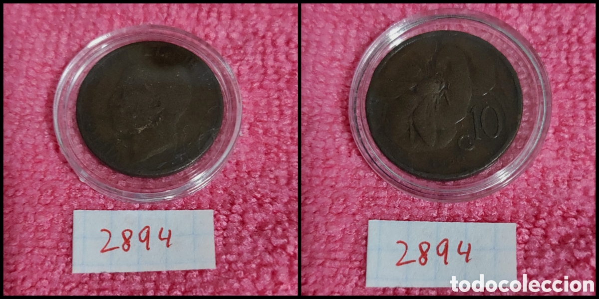 Monedas antiguas de Europa: 10 cent&eacute;simos italianos a&ntilde;o 1930
