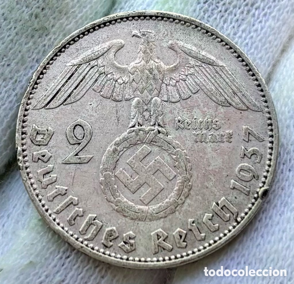 Monedas antiguas de Europa: Moneda PLATA ALEMANIA NAZI 2 Marcos 1937-D. Reichmark