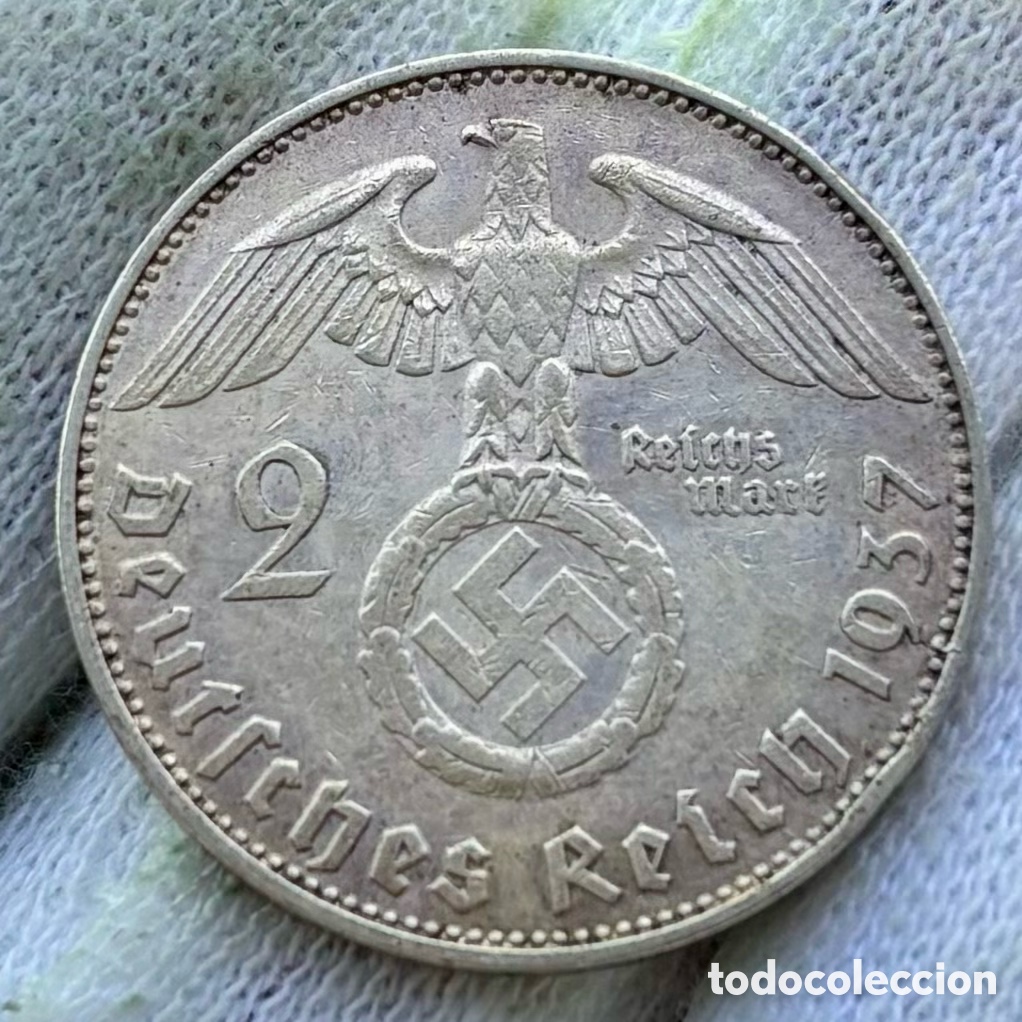 Monedas antiguas de Europa: Moneda PLATA ALEMANIA NAZI 2 Marcos 1937-J . Reichmark