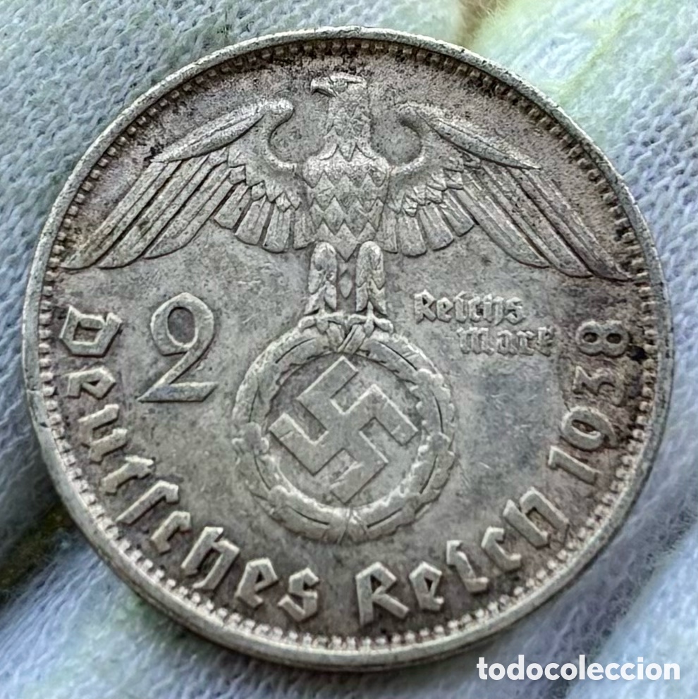 Monedas antiguas de Europa: Moneda PLATA ALEMANIA NAZI 2 Marcos 1938-B. Reichmark