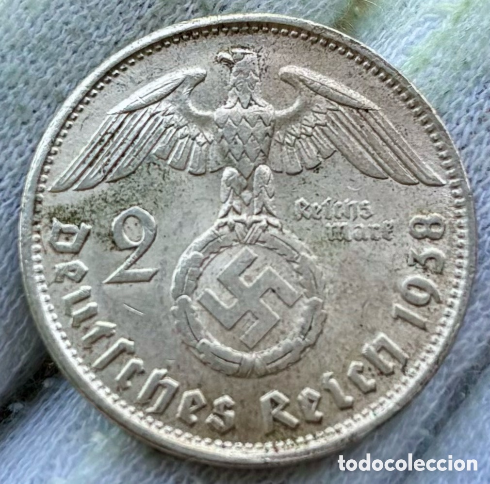 Monedas antiguas de Europa: Moneda PLATA ALEMANIA NAZI 2 Marcos 1938-B. EBC. Reichmark