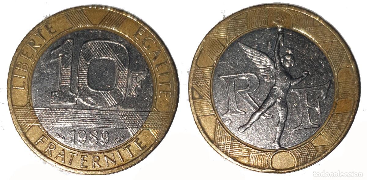 Monedas antiguas de Europa: Francia 10 Francos 1989 - Moneda bimet&aacute;lica - G&eacute;nie de la Bastille - KM#964