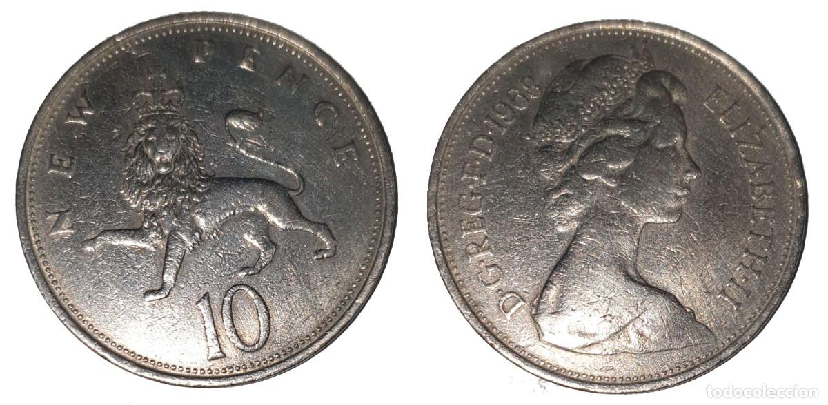 Monedas antiguas de Europa: Reino Unido 10 Nuevos Peniques 1968 - Isabel II - Le&oacute;n coronado - KM#912