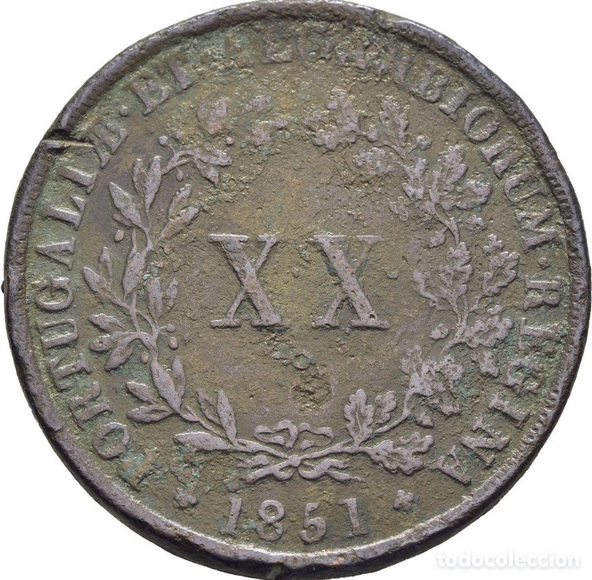 Monedas antiguas de Europa: Moneda PORTUGAL 20 Reis 1851. Mar&iacute;a II