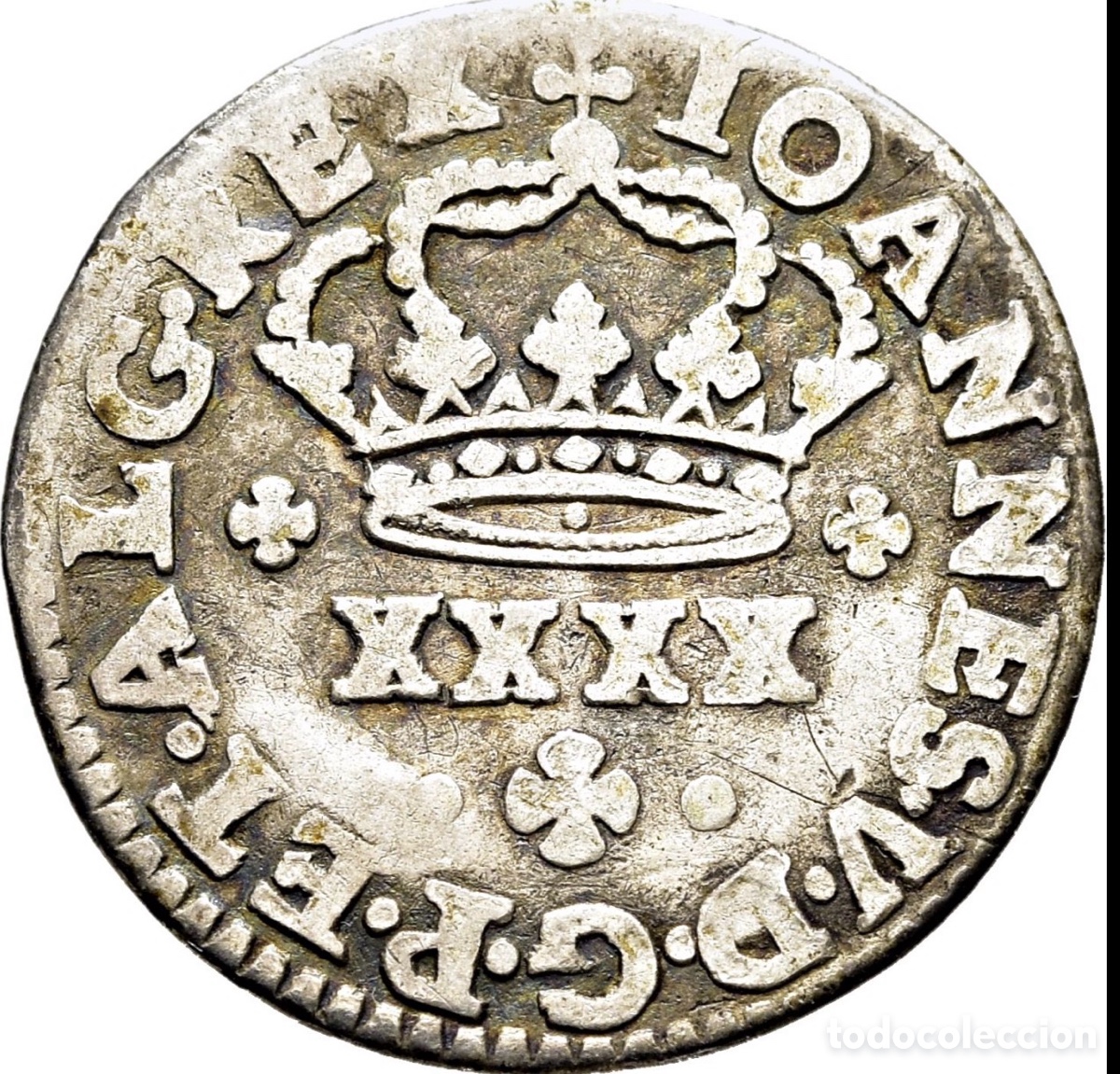 Monedas antiguas de Europa: Moneda PLATA PORTUGAL 50 Reis (1734) Juan V. Medio Tostao 1/2
