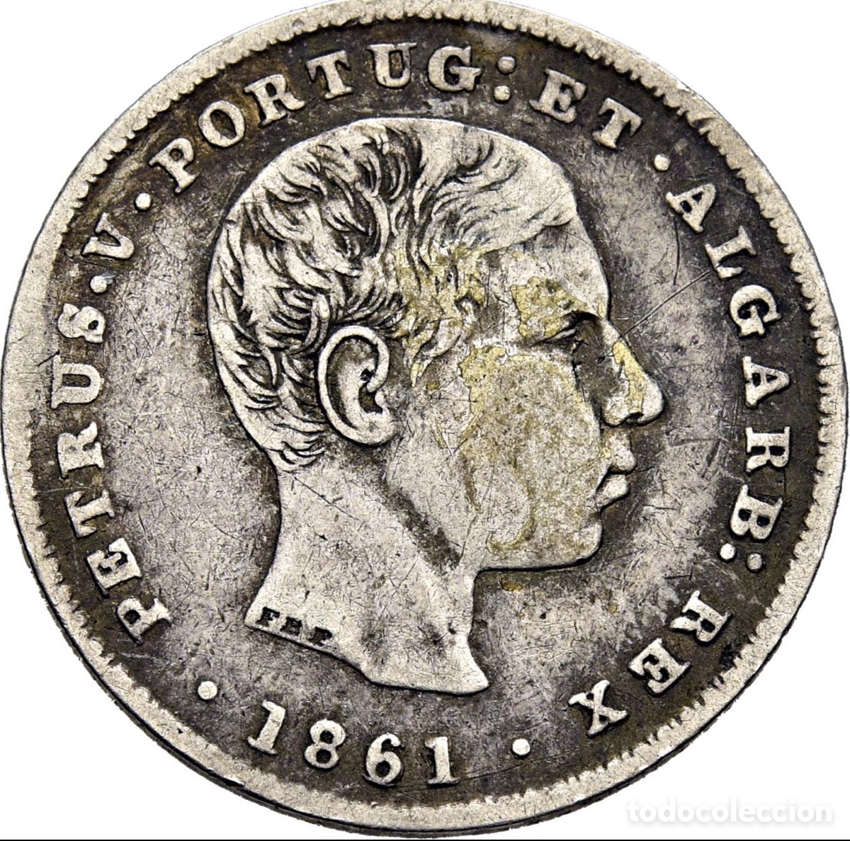 Monedas antiguas de Europa: Moneda PLATA PORTUGAL 100 Reis 1861. Pedro V