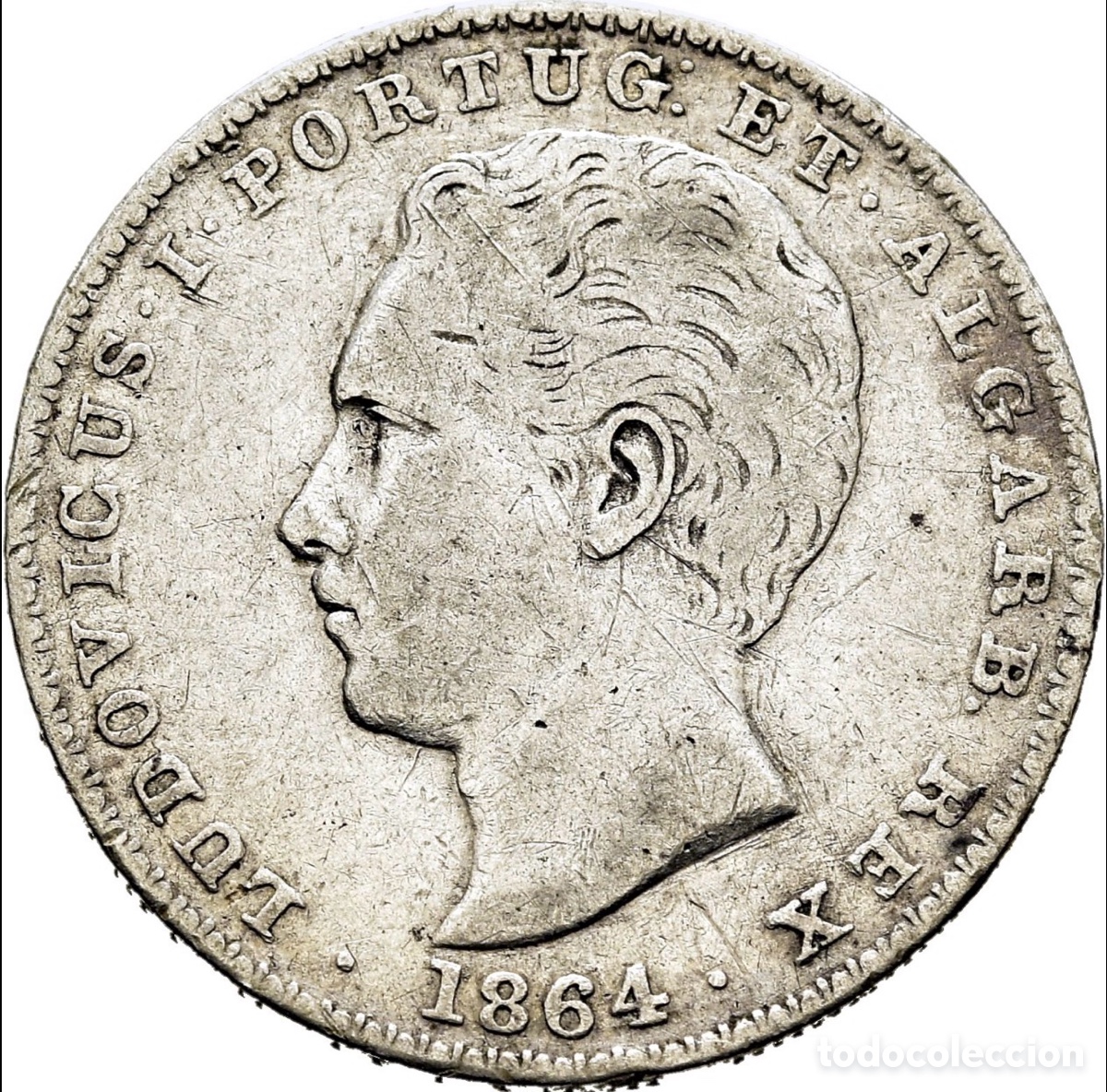 Monedas antiguas de Europa: Moneda PLATA PORTUGAL 100 Reis 1864. Luis I