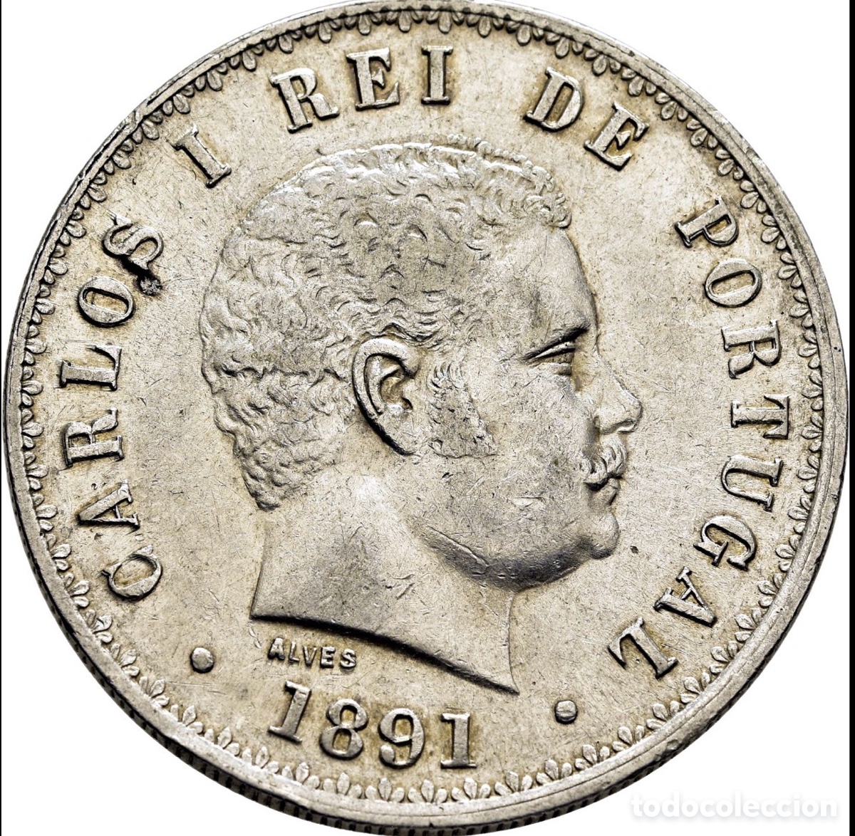 Monedas antiguas de Europa: Moneda PLATA PORTUGAL 500 Reis 1891. Carlos I