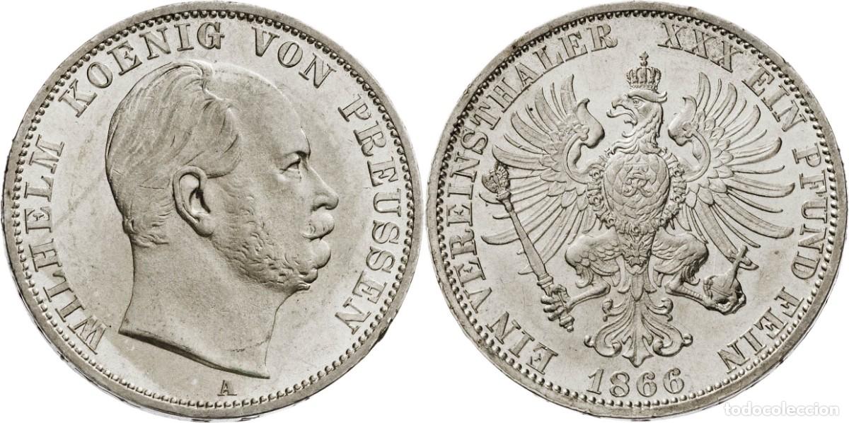 Monedas antiguas de Europa: SC- Alemania, Prusia. Guillermo I. 1 Taler 1866 A. Berl&iacute;n. SC-/SC Plata 18,51 g.