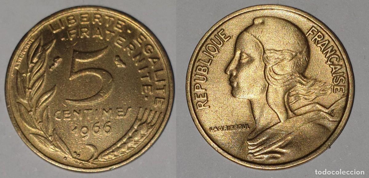Monedas antiguas de Europa: Francia 5 C&eacute;ntimos 1966 - Quinta Rep&uacute;blica - KM#926