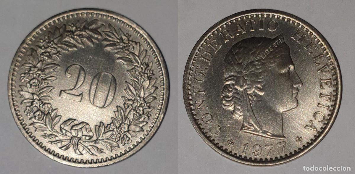 Monedas antiguas de Europa: Suiza 20 Rappen 1977 - Confederaci&oacute;n Helv&eacute;tica - KM#29a