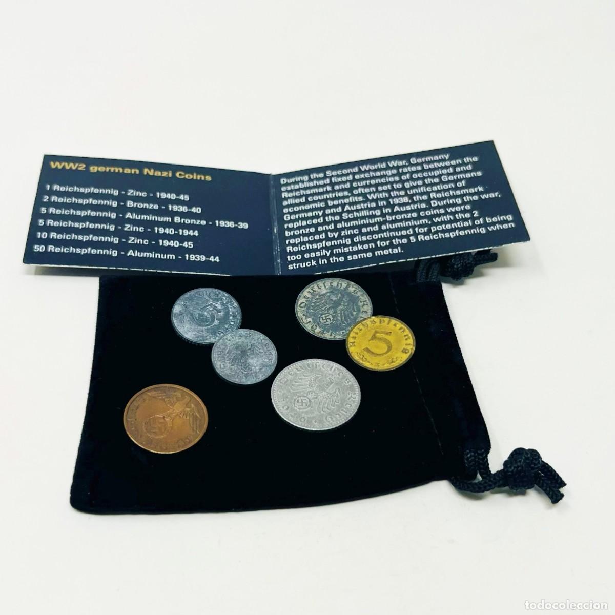 Monedas antiguas de Europa: Colecci&oacute;n 6 Monedas Originales del Tercer Reich 1936-1945 | II Guerra Mundial | Bolsa Terciopelo + G