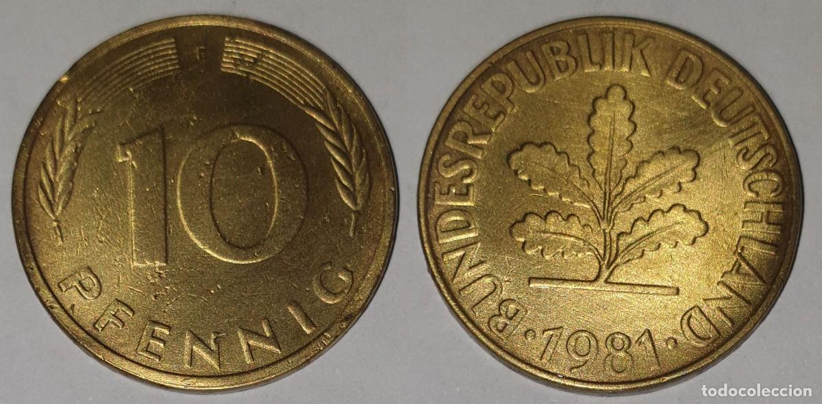 Monedas antiguas de Europa: Alemania 10 Pfennig 1984 F - Rep&uacute;blica Federal Alemana (RFA) - KM#108